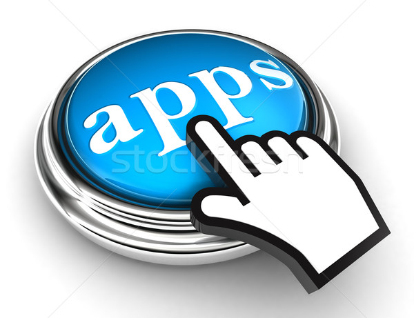 Stockfoto: Apps · Blauw · knop · hand · cursor · witte