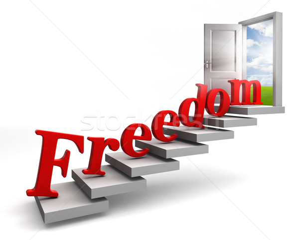 Stok fotoğraf: özgürlük · kırmızı · kelime · basamak · yukarı · kapı
