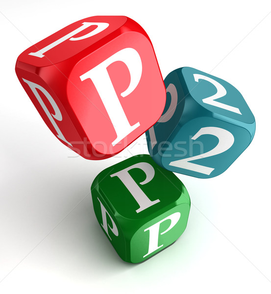 p2p word on red blue and green dice cube Stock photo © donskarpo