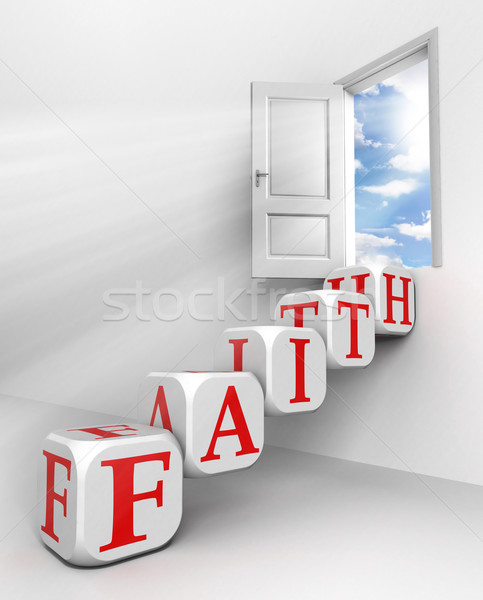 Credinţă uşă roşu cuvant cer cutie Imagine de stoc © donskarpo