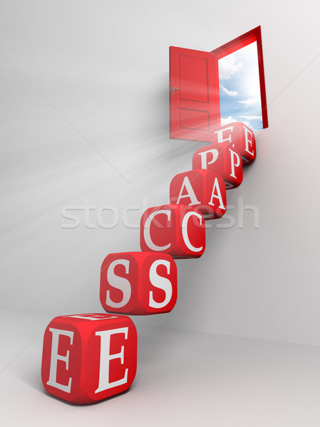 Stock photo: escape conceptual red door and box ladder