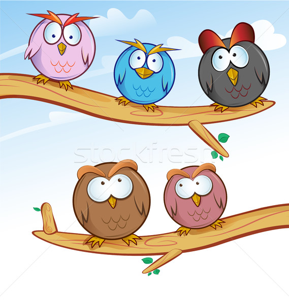 funny owl group cartoon on tree  Stock photo © doomko