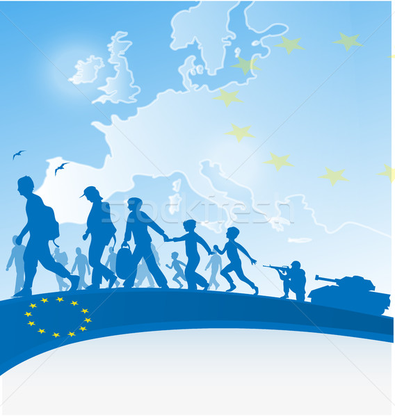 Immigratie familie recht vlag silhouet Europa Stockfoto © doomko