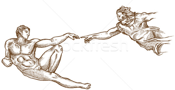 Creation of Adam hand drawn on white background Stock photo © doomko