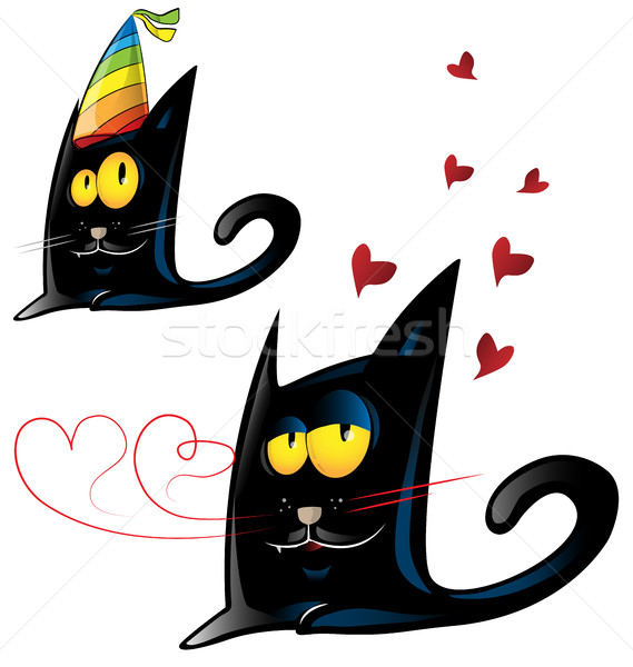 2 黒猫 漫画 パーティ バレンタインデー 笑顔 ストックフォト © doomko