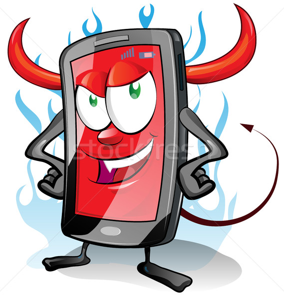 evil fun mobile cartoon on flame background Stock photo © doomko