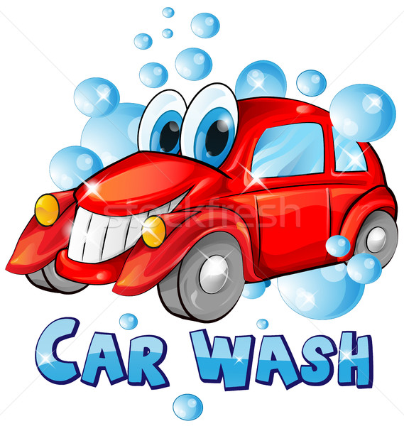 商業照片: 洗車 · 漫畫 · 孤立 · 白 · 汽車 · 微笑