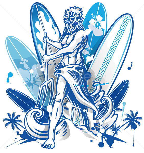 poseidon surfer on surfboard background Stock photo © doomko