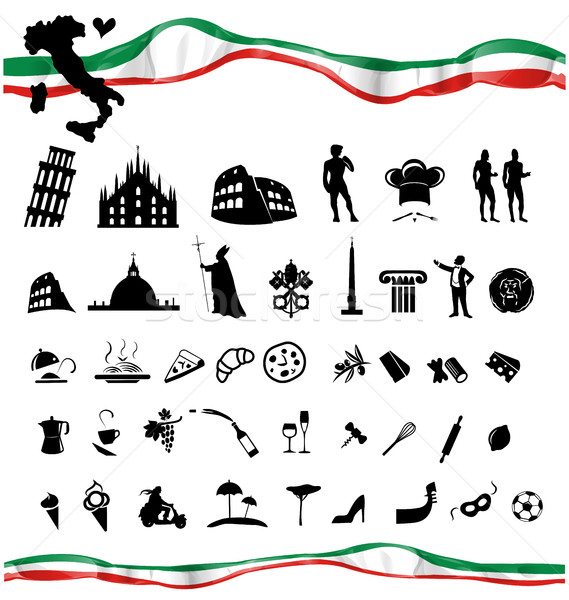 Italiana simbolo set bandiera isolato bianco Foto d'archivio © doomko
