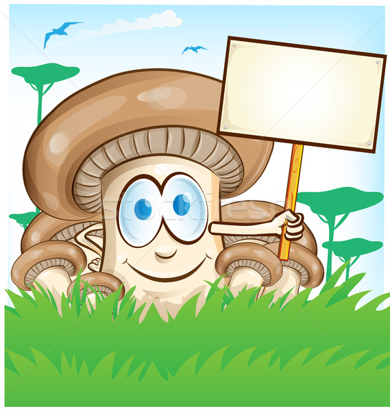 mushroom cartoon with signboard on  forest background Stock photo © doomko