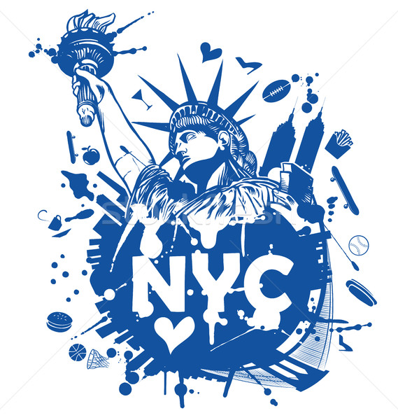 Nowy Jork posąg wolności miasta niebieski banderą Zdjęcia stock © doomko