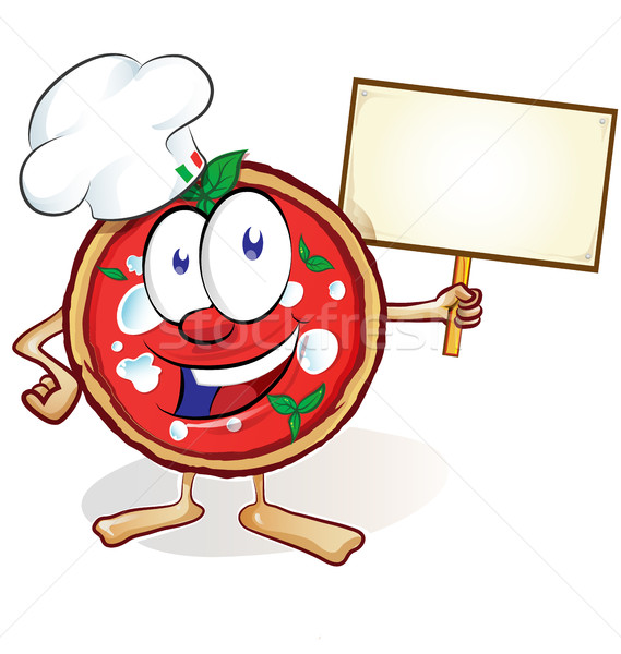 fun pizza cartoon with  signboard  Stock photo © doomko