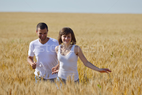 Foto stock: Feliz · Pareja · campo · de · trigo · amor · romance