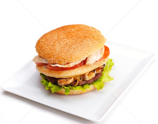 гамбургер натюрморт быстрого питания меню картофель фри безалкогольный напиток Сток-фото © dotshock