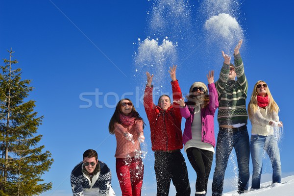 Barátok jókedv tél friss hó boldog Stock fotó © dotshock