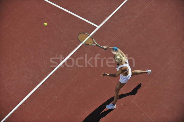 Foto d'archivio: Giocare · tennis · outdoor · giovani · montare