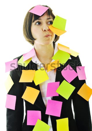 Egy csalódott fiatal üzletasszony sok post it Stock fotó © dotshock