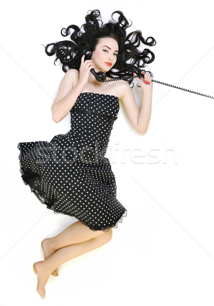 довольно девушки говорить старые телефон красивой Сток-фото © dotshock