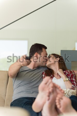 Goede tijd slaapkamer gelukkig jonge Stockfoto © dotshock