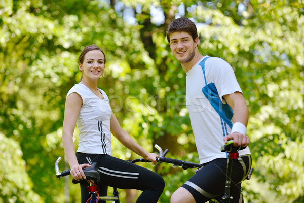 Stock foto: Glücklich · Paar · Reiten · Fahrrad · Freien · Gesundheit