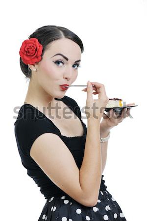 pinup retro  woman with travel bag isolated Stock photo © dotshock