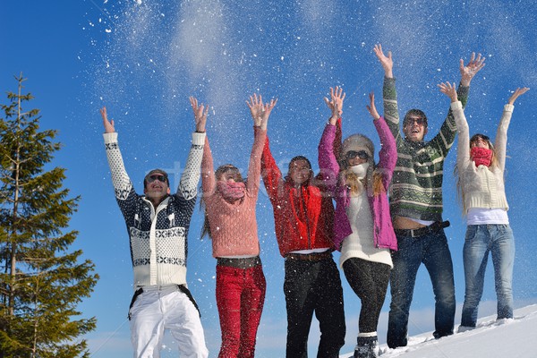 Barátok jókedv tél friss hó boldog Stock fotó © dotshock