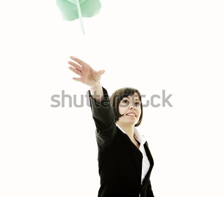 business woman throwing  paper airplane Stock photo © dotshock