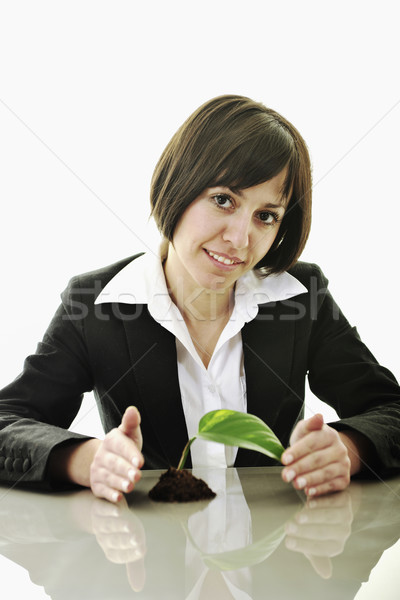 Zielone wizji młodych business woman odizolowany biały Zdjęcia stock © dotshock