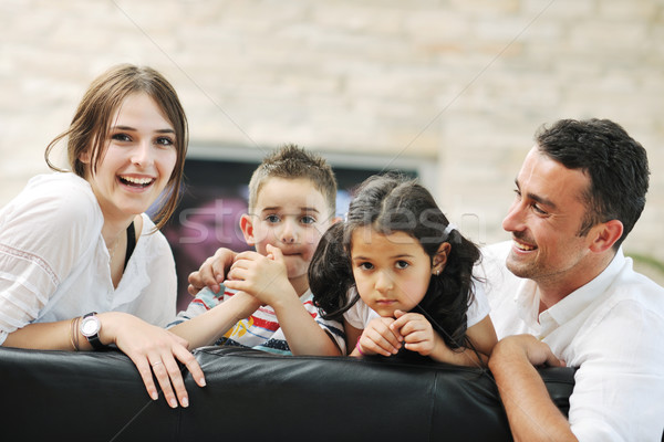 Foto stock: Jovem · casa · da · família · feliz · família · relaxar · diversão