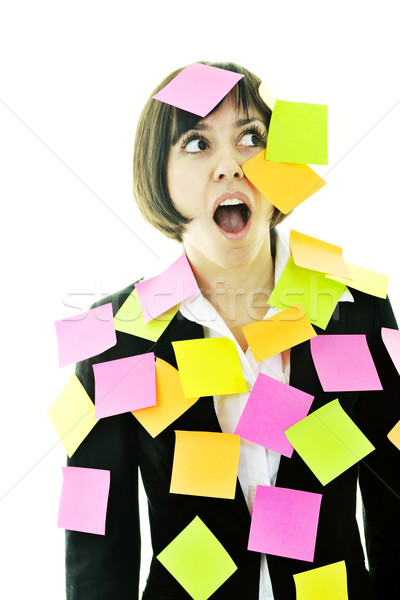 Une frustré jeunes femme d'affaires beaucoup post it [[stock_photo]] © dotshock