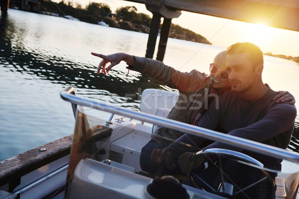 couple in love  have romantic time on boat Stock photo © dotshock