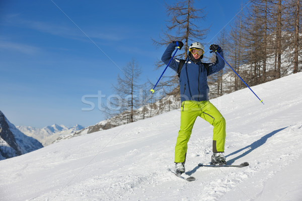 Stock photo: skiing on fresh snow at winter season at beautiful sunny day