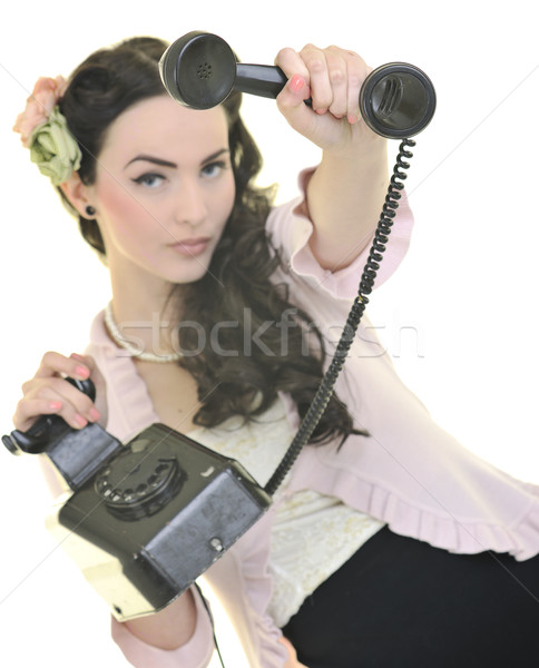 pretty girl talking on old phone Stock photo © dotshock