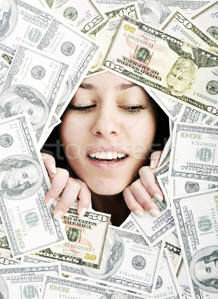 Pénz boldog fiatal üzletasszony izolált fehér Stock fotó © dotshock