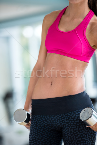 Emel súlyok dolgozik bicepsz tornaterem nő Stock fotó © dotshock