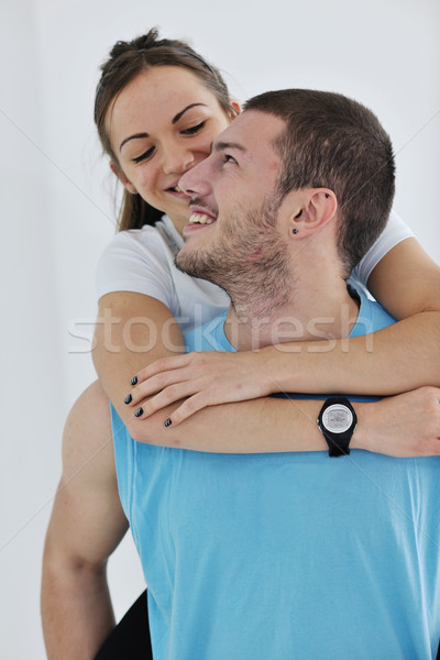 Stock photo: happy young couple fitness workout and fun