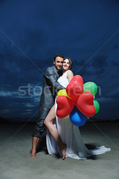 Stockfoto: Romantische · strand · bruiloft · zonsondergang · gelukkig