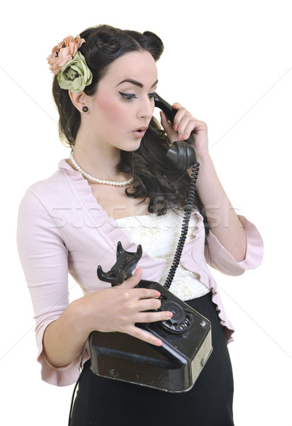 pretty girl talking on old phone Stock photo © dotshock