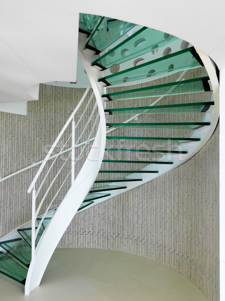 Stock photo: modern glass spiral staircase