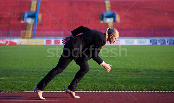 Business woman bereit Sprint starten Position laufen Stock foto © dotshock