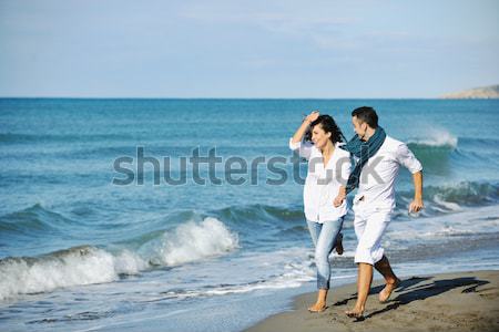 [[stock_photo]]: Heureux · romantique · temps · plage · coucher · du · soleil