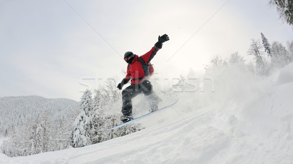 Snowbordos friss mély hó ugrás szabad Stock fotó © dotshock