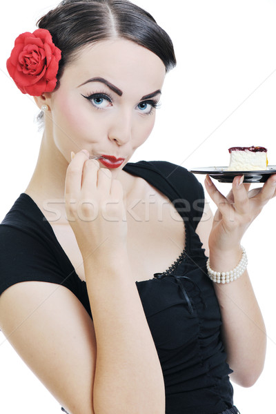 [[stock_photo]]: Pinup · rétro · femme · Voyage · sac · isolé