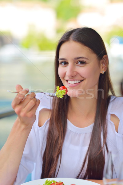 Stockfoto: Paar · mooie · restaurant · gelukkig · zee