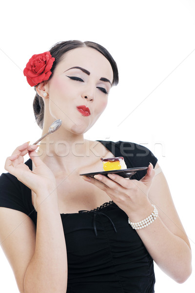 Stock photo: pinup retro  woman with travel bag isolated