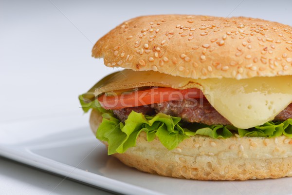 Hamburger natura moarta fast food meniu franceza cartofi prajiti bautura racoritoare Imagine de stoc © dotshock