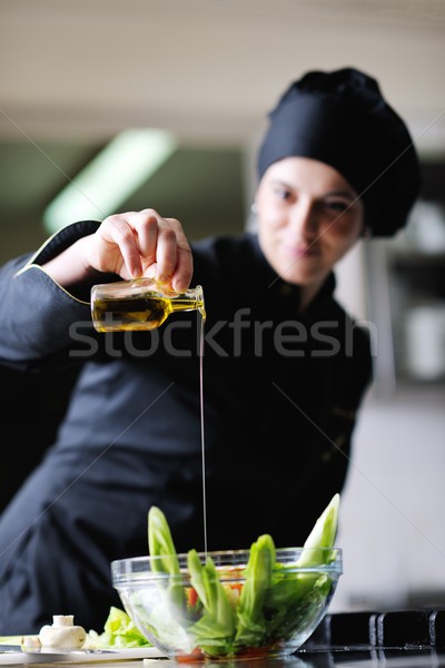Stockfoto: Chef · maaltijd · mooie · jonge · vrouw · smakelijk