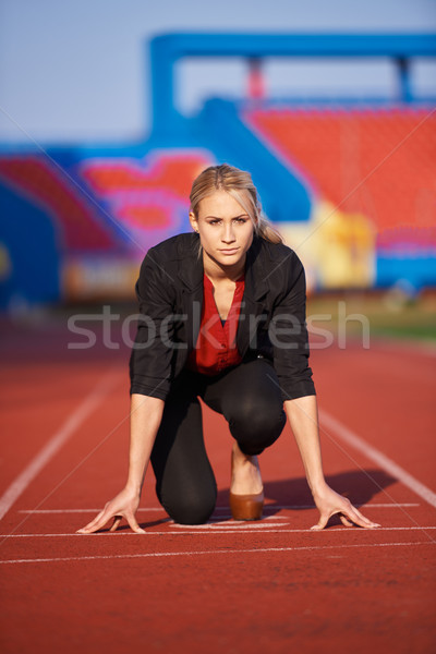 Stock foto: Business · woman · bereit · Sprint · starten · Position · laufen