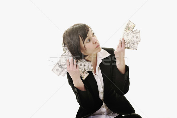 Para mutlu genç iş kadını yalıtılmış beyaz Stok fotoğraf © dotshock