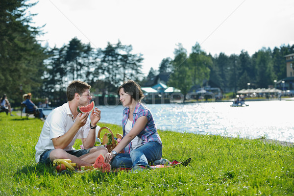 Foto d'archivio: Felice · picnic · outdoor · giovani · romantica